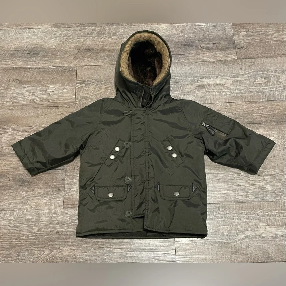 The Children's Place All Weather Snorkel Parka Jacket Olive Green - 12 Months